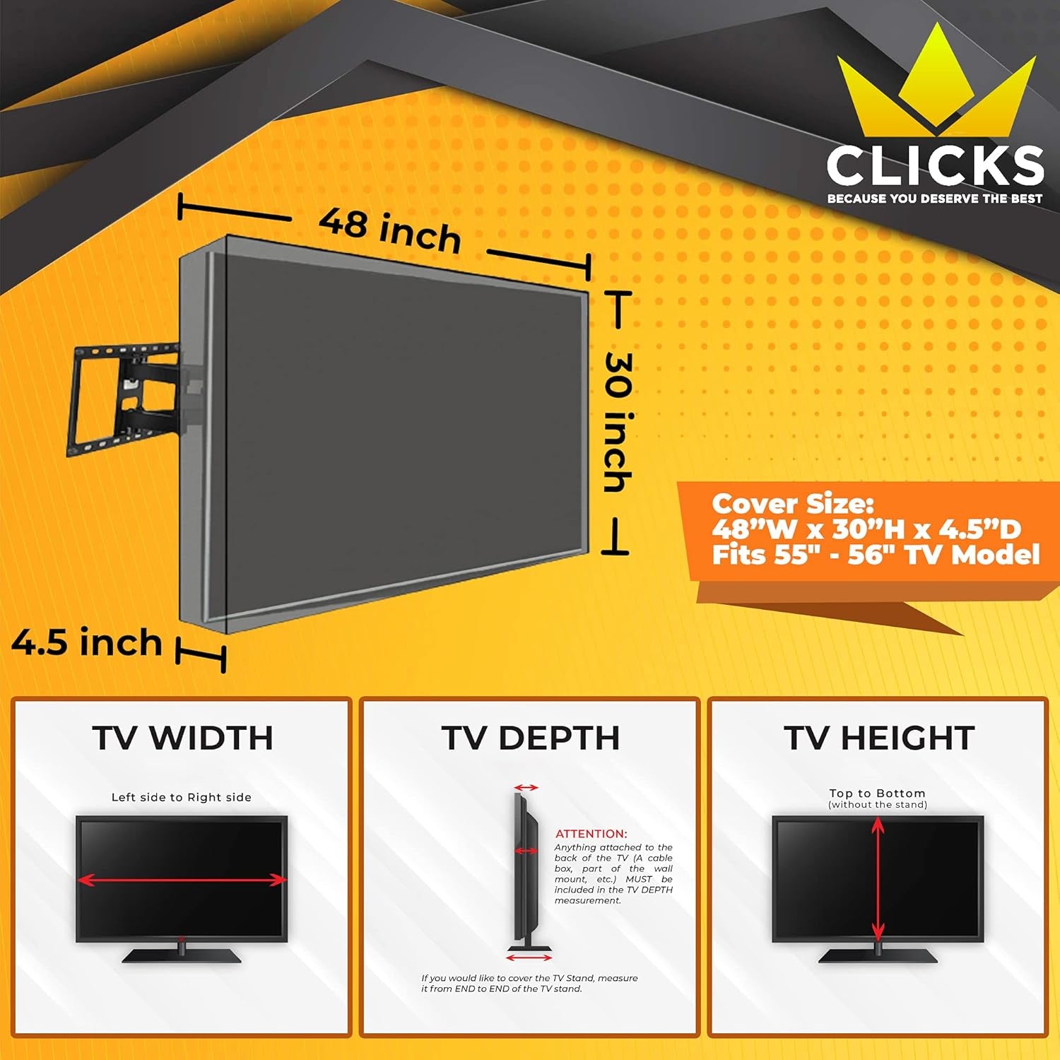 Depot Outdoor TV Cover 46 to 48 Inches with Bottom Cover, Heavy Duty, Waterproof Thick Fabric, Weatherproof Outdoor TV Enclosure for outside TV